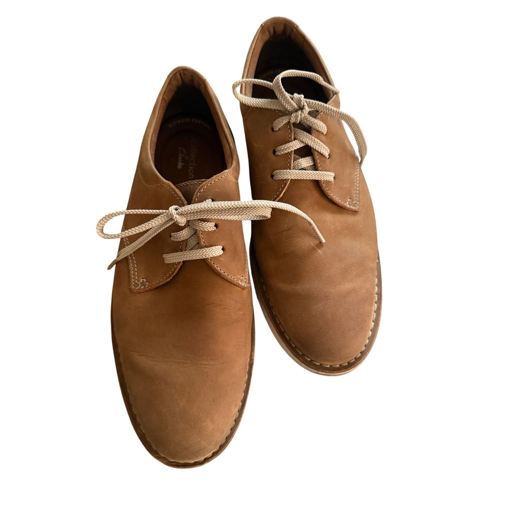 Clarks Collection Mens Tan Brown Leather Lace Up Oxford Shoes 10.5